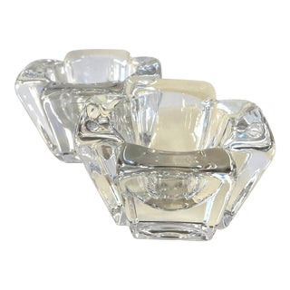 Early 21st Century Orrefors Crystal Votive Cross Shaped Votive Candle Holders- a Pair For Sale
