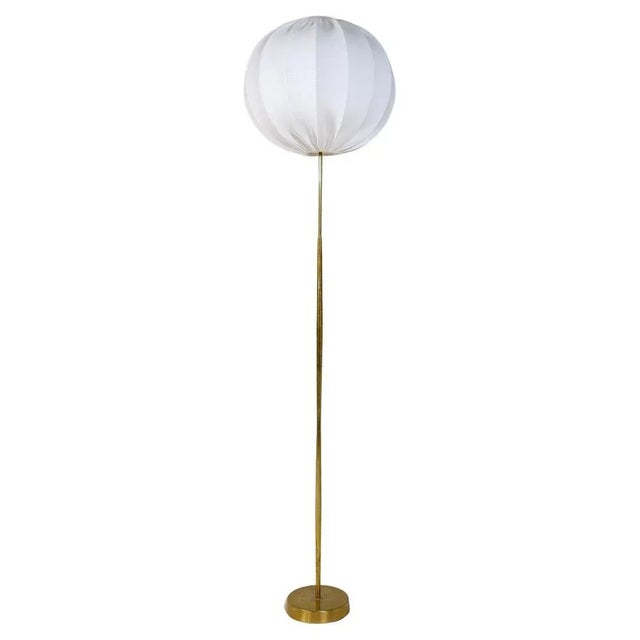 Mid-Century Brass Floor Lamp with Round Cotton Shade from Asea, Sweden, 1960s For Sale - Image 16 of 16