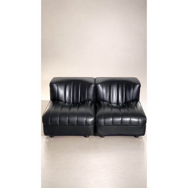 Black Leather 9000 Modular Sofa by Tito Agnoli for Mobilier International, 1975, Set of 2 For Sale - Image 18 of 18