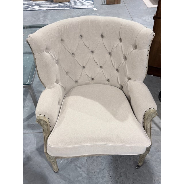 Linen Sarreid Irish Tufted Linen Accent Armchair With Casters For Sale - Image 8 of 10