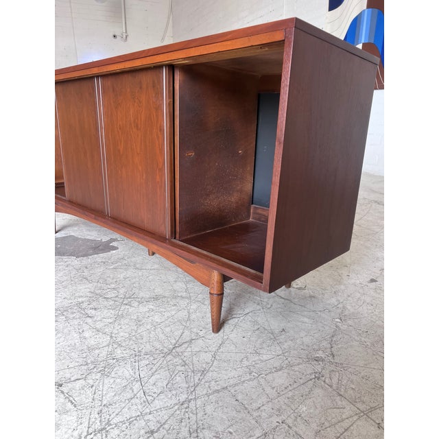 Wood Refinished Vintage Open Cabinet Walnut Credenza For Sale - Image 7 of 9