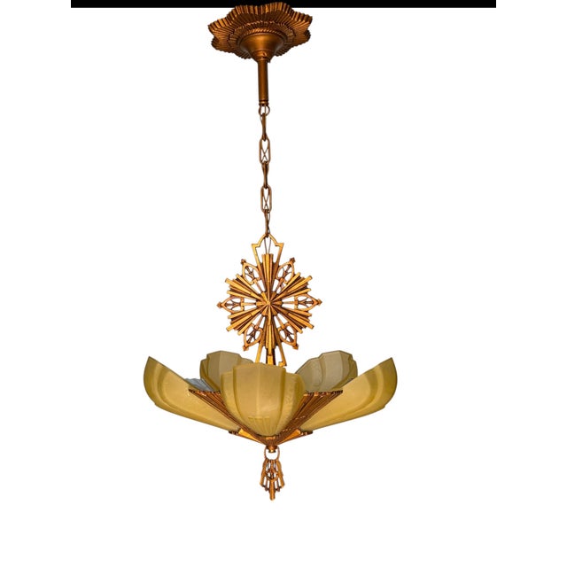 1930s Art Deco “Rayburn” 5 Light Slip Shade Chandelier For Sale In Los Angeles - Image 6 of 9