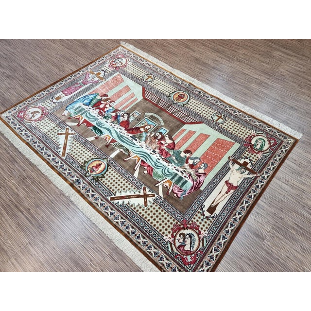 Handmade Vintage Persian Style Qum Silk Rug 4.4' X 6.2', 1970s For Sale - Image 4 of 11