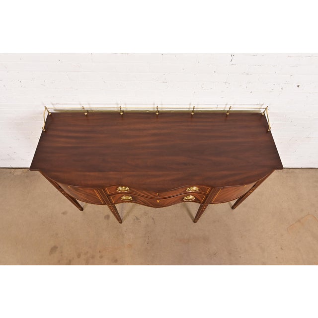 Henkel Harris Federal Inlaid Flame Mahogany Serpentine Front Sideboard Credenza With Brass Gallery For Sale - Image 13 of 16