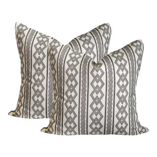 A Pair of Lauren Servati Textiles, Lagoon // Umber Pillows, 22"x22" For Sale