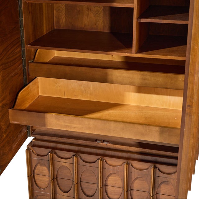 Wood Tobago Brutalist Mid Century Walnut Armoire Dresser For Sale - Image 7 of 9