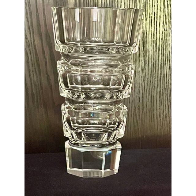A monumental and exceptionally heavy vintage 1980s Česká lead crystal art glass statement vase featuring a striking...