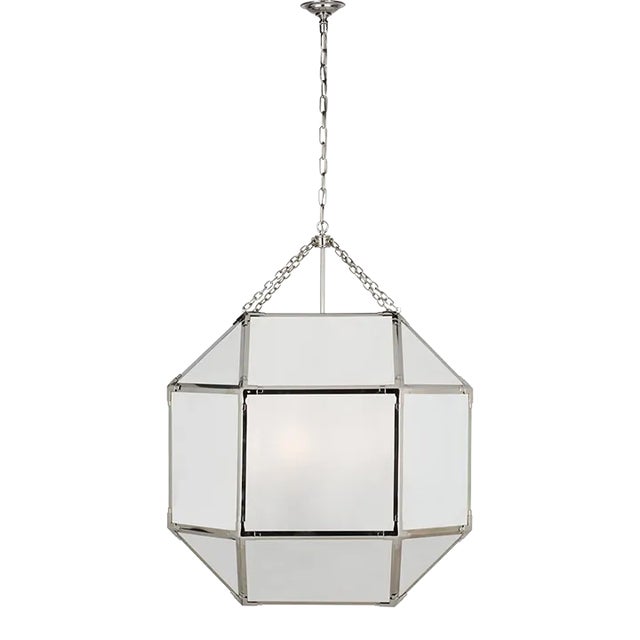 Suzanne Kasler for Visual Comfort Signature Morris Grande Lantern in Polished Nickel with Frosted Glass For Sale