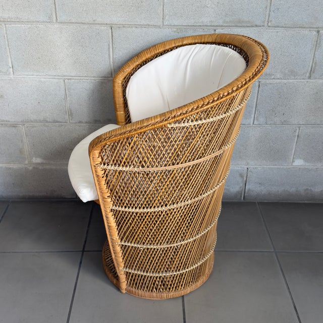 20th Century Modernist Wicker Rattan Wicker Tub Chair with Cushions For Sale - Image 5 of 13