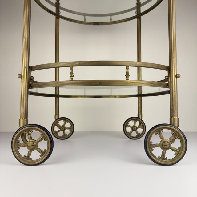 Brown Vintage French Brass Bar Cart, 1950s For Sale - Image 8 of 18
