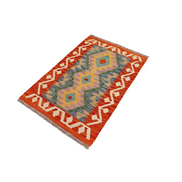 Abstract Boho Chic Turkish Kilim Rust Beige Hand-Woven Wool Rug For Sale - Image 3 of 9