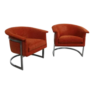 Pair of Mid-Century Modern Craft Associates Chrome Barrel Back Club Chairs