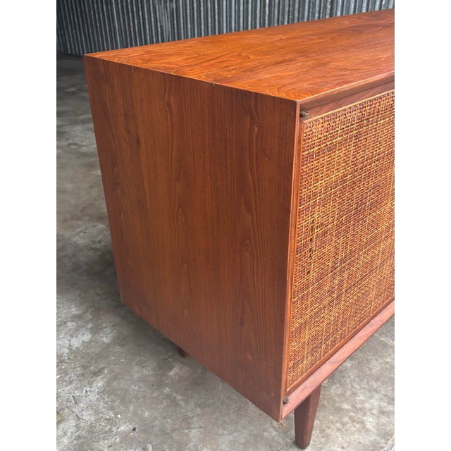 Wood Vintage Walnut and Cane Credenza by Jack Cartwright for Founders, 1960s, Attributed For Sale - Image 7 of 12