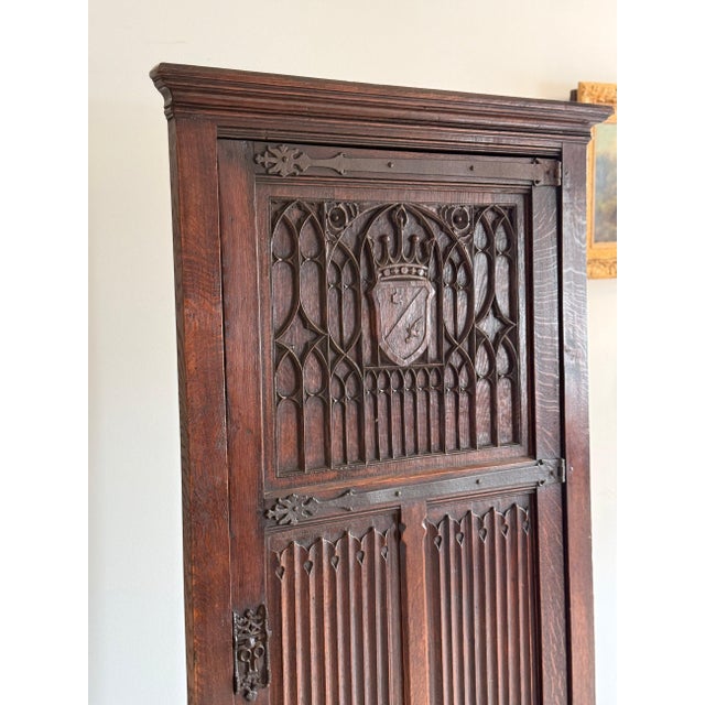 Gothic Antique Gothic English Oak Corner Cabinet For Sale - Image 3 of 8