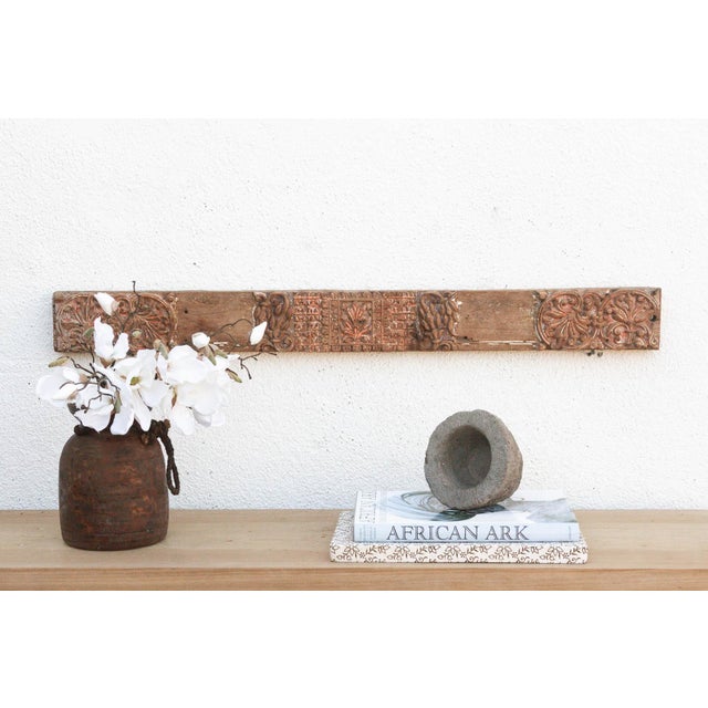 Wood Aged Terracotta Color Carved Indian Panel For Sale - Image 7 of 7