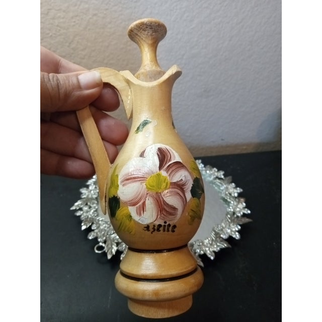 American 1980s Gorgeous Hand Painted Wooden Cruet W/ Stopper For Sale - Image 3 of 6