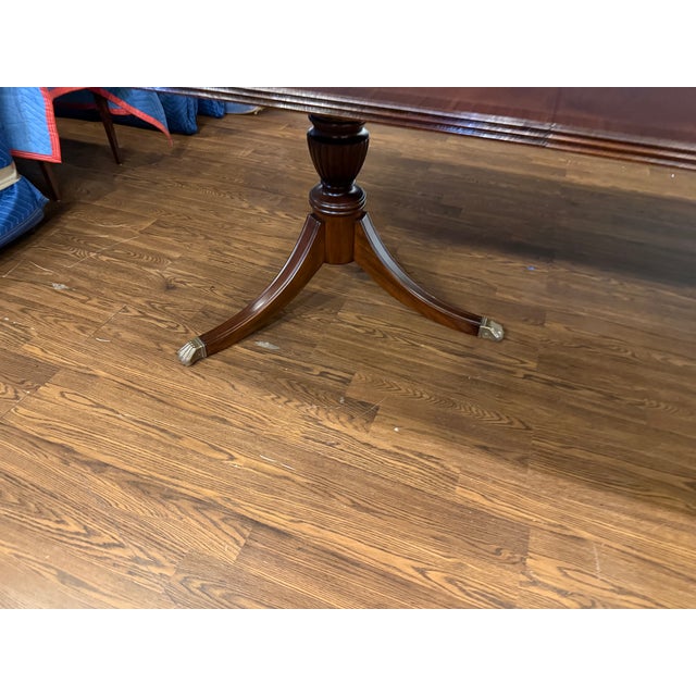 Traditional Banded Mahogany Dining Table by Leighton Hall - Showroom Sample For Sale - Image 13 of 13