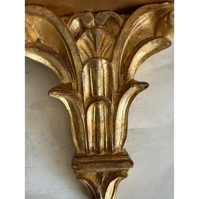 French Vintage Italian Gilt Wall Shelf Sconce Carved Wood Italy Florentine Style For Sale - Image 3 of 10