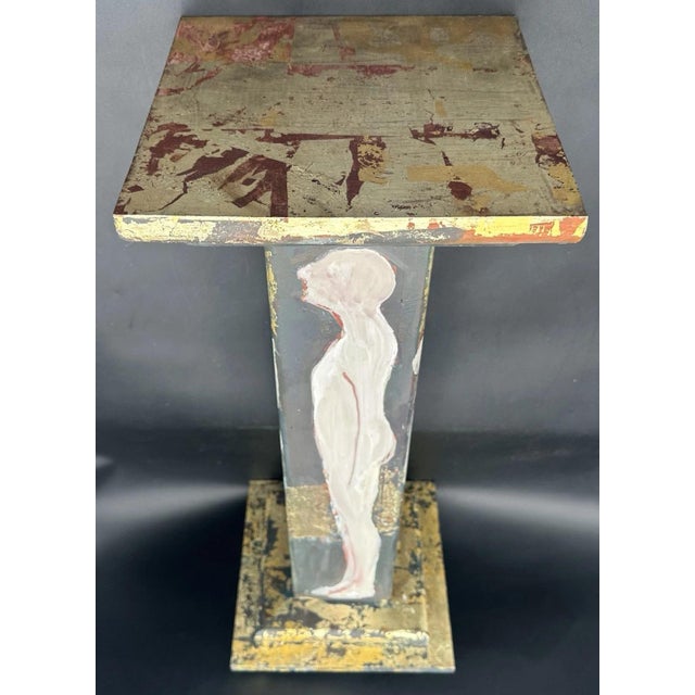 Abstract Selina Trieff Art Wood Pedestal Column Painted Figures Gold Leaf Selena For Sale - Image 3 of 18