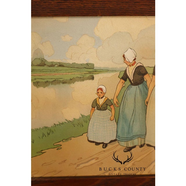 Early 20th Century Henri Cassiers Dutch Village Scene Print in Arts & Crafts Oak Frame For Sale - Image 5 of 17