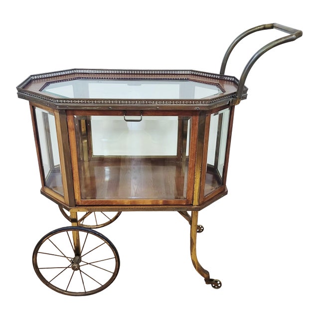 Vintage French Mid-Century Modern Liquor Server Bar Cart Cabinet on Wheels For Sale