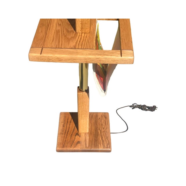 Vintage Mid Century Postmodern 1970s Solid Oak Brass Magazine Table Floor Lamp 1980s Restored For Sale - Image 9 of 12