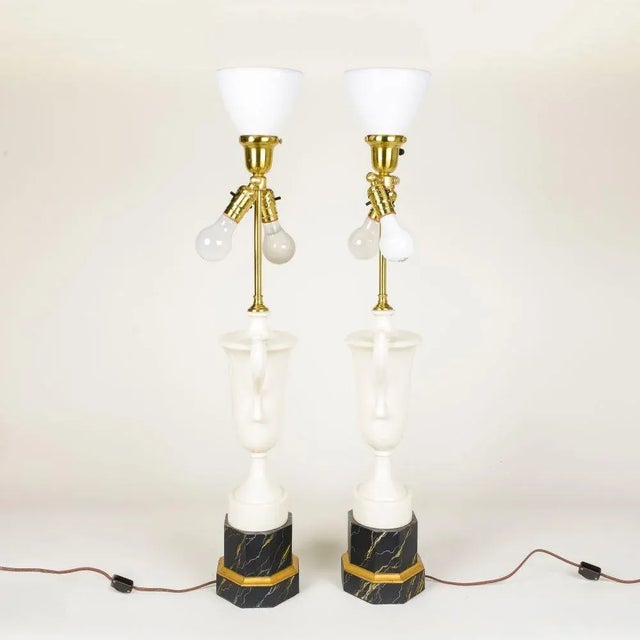 Mid 20th Century Pair of Porcelain and Faux Marble Urn-Form Table Lamps For Sale - Image 5 of 10