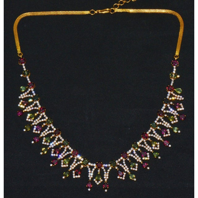 Green Certified Natural 26.2CTS VS G Diamond Tourmaline 18K Solid Gold Cocktail Necklace For Sale - Image 8 of 13