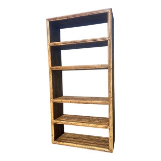 Vintage Split Reed Bamboo Etagere Bookcase For Sale