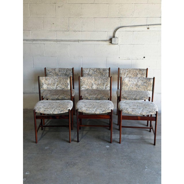 Mid-Century Modern Rosewood Dining Chairs Set of 6 Upholstered Seat Denmark 1960s For Sale - Image 3 of 10