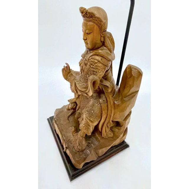 Wood Antique Hand-Carved Asian Ancestor Figurine Lamp For Sale - Image 7 of 12