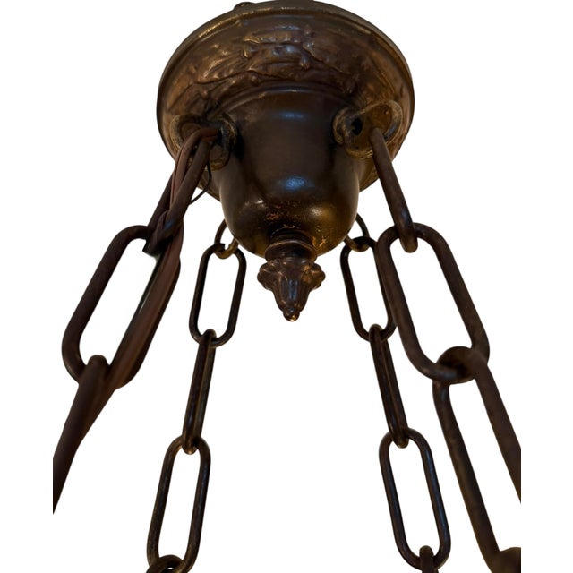 Circa 1910’s Art Glass Chandelier With Flowers and Vines on Bronzed Brass For Sale In Los Angeles - Image 6 of 8