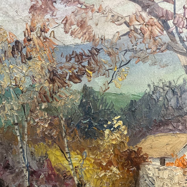 Gold Oil on Canvas American School Impasto by Irish Artist Ralph Cone Framed Signed Made in 1940 For Sale - Image 8 of 12