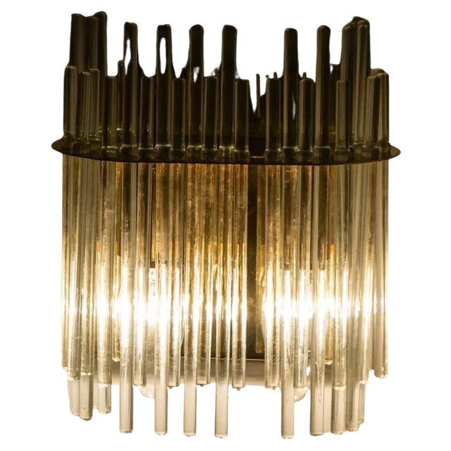 Glass and Brass Wall Sconce in the style of Sciolari, 1960s For Sale