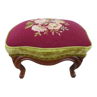 Red and Gold French Embroidered Footstool For Sale