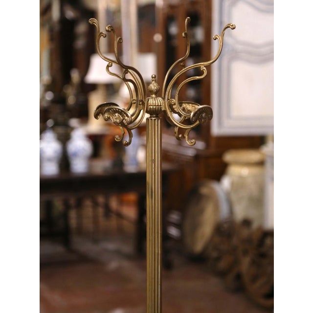 Early 20th Century Early 20th Century French Gilt Brass Swivel Four-Hook Standing Figural Hall Tree For Sale - Image 5 of 7