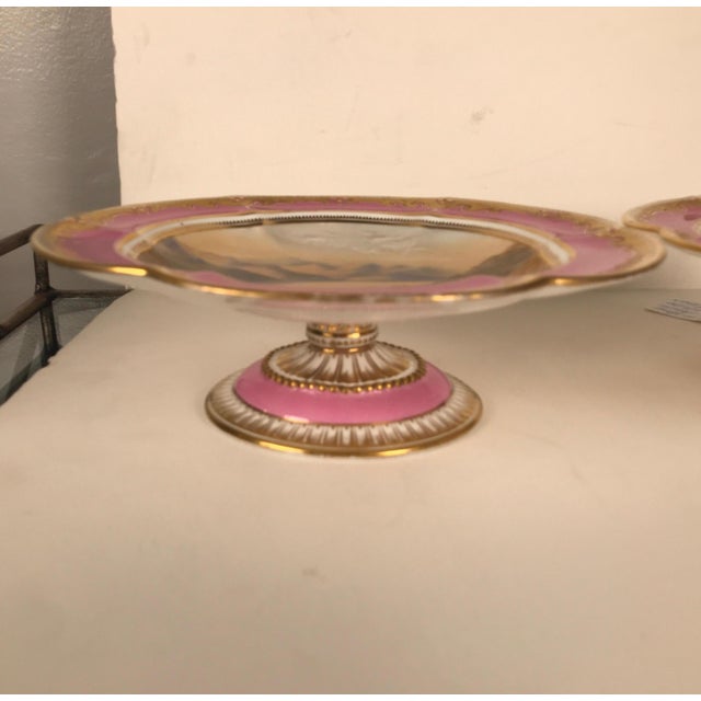 Pink 19th Century Antique English Hand Painted Porcelain Compotes - a Pair For Sale - Image 8 of 15