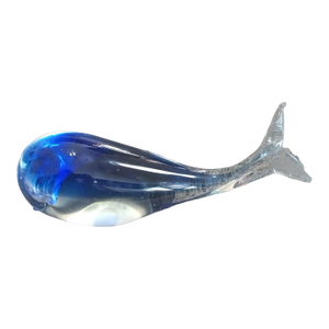 1980s Crystal Clear Art Glass Blue Sommerso Whale Figurine