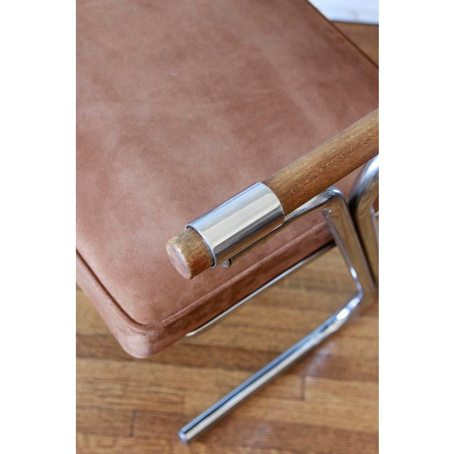 Pair of Mid-Century Modern Side Chairs in Light Chocolate Suede For Sale - Image 10 of 11
