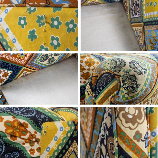 Late 20th Century Camelback Sofa W/Multicolored Patchwork Fabric & Tight Back by Rowe Furniture For Sale - Image 11 of 18