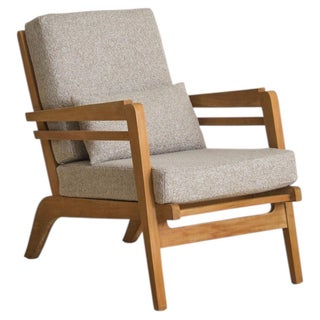 French Lounge Chair + Pillow in the Manner of René Gabriel, 1940s - 2 Available For Sale