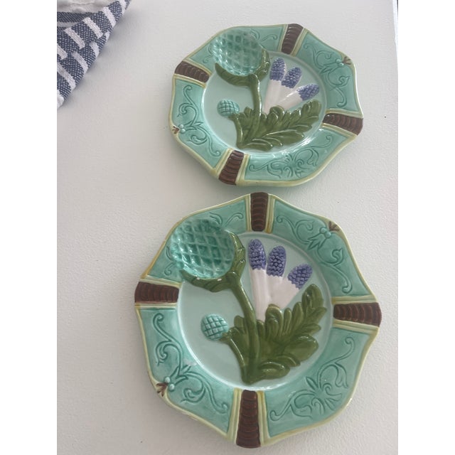 Mediterranean 2 Majolica Aqua Plates For Sale - Image 3 of 4