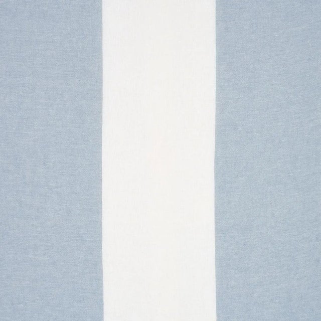 Sample - Schumacher Vista Linen Stripe Casement Fabric in Sky And White For Sale