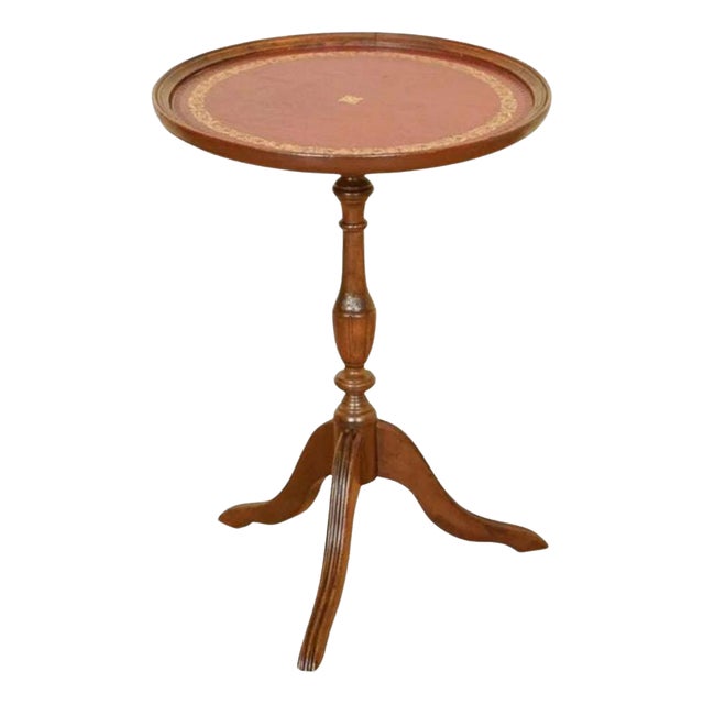 Victorian Side Table with Red Leather Embossed Top For Sale