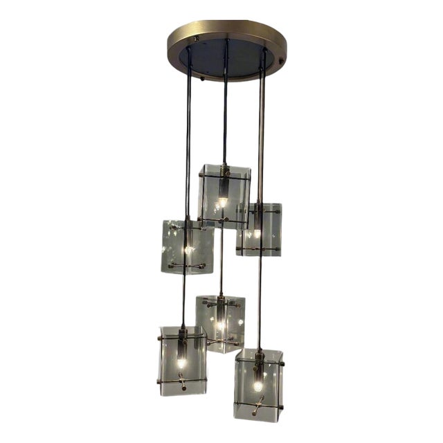 1960s Italian Six Light Pendant Chandelier For Sale