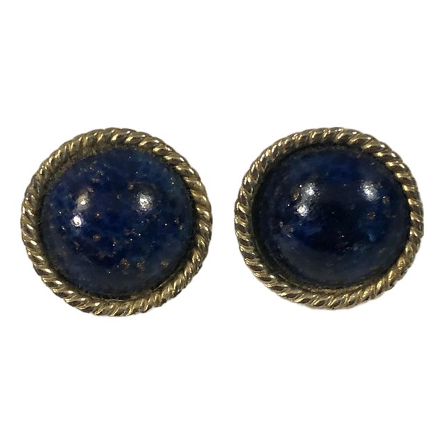 1970s Donald Stannard Lapis Lazulli Clip on Earrings, Pair For Sale