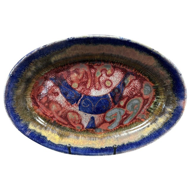 Blue Vintage Rooster Dish in Enameled Stoneware, 1960s For Sale - Image 8 of 8