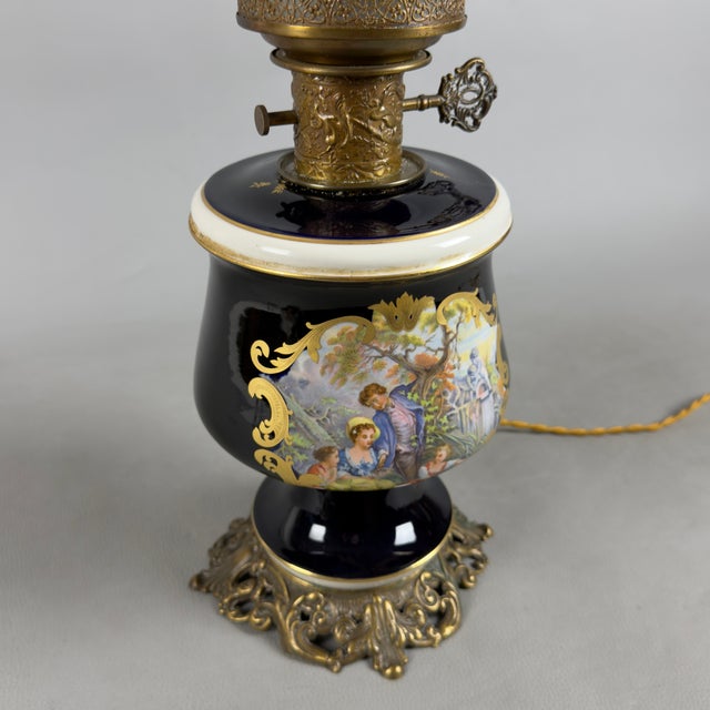Vintage Porcelain, Brass, and Glass Table Lamp from Limoges, France For Sale - Image 10 of 16