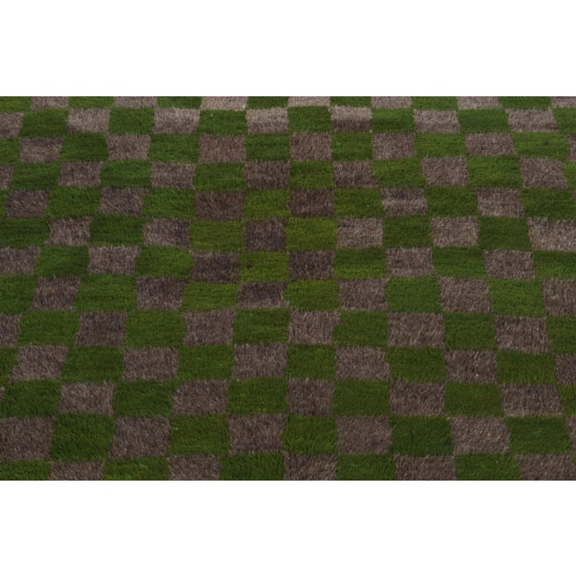 1950s 1950s Vintage Tulu Tribal Rug in Green, Gray-Brown Geometric Chessboard Pattern For Sale - Image 5 of 6