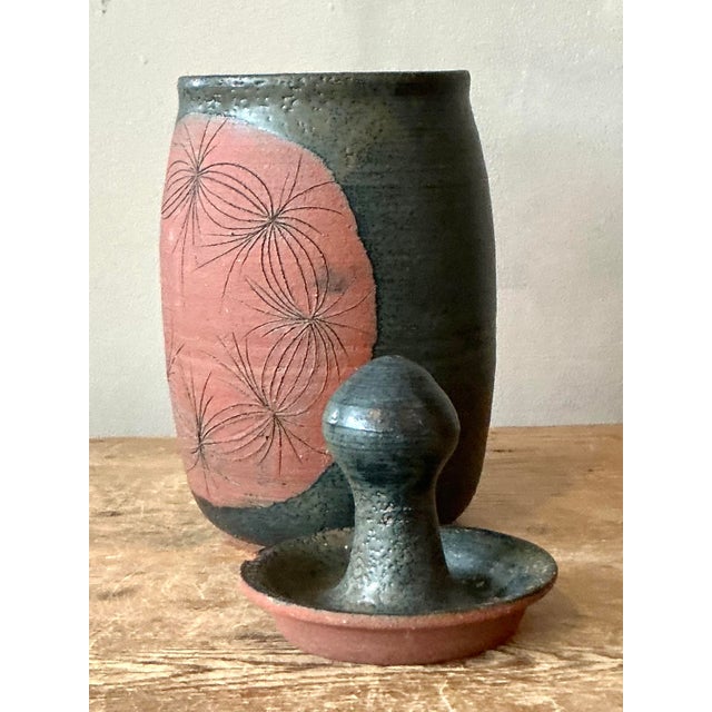 Vintage Boho Original Studio Pottery Lidded Vase For Sale - Image 4 of 12